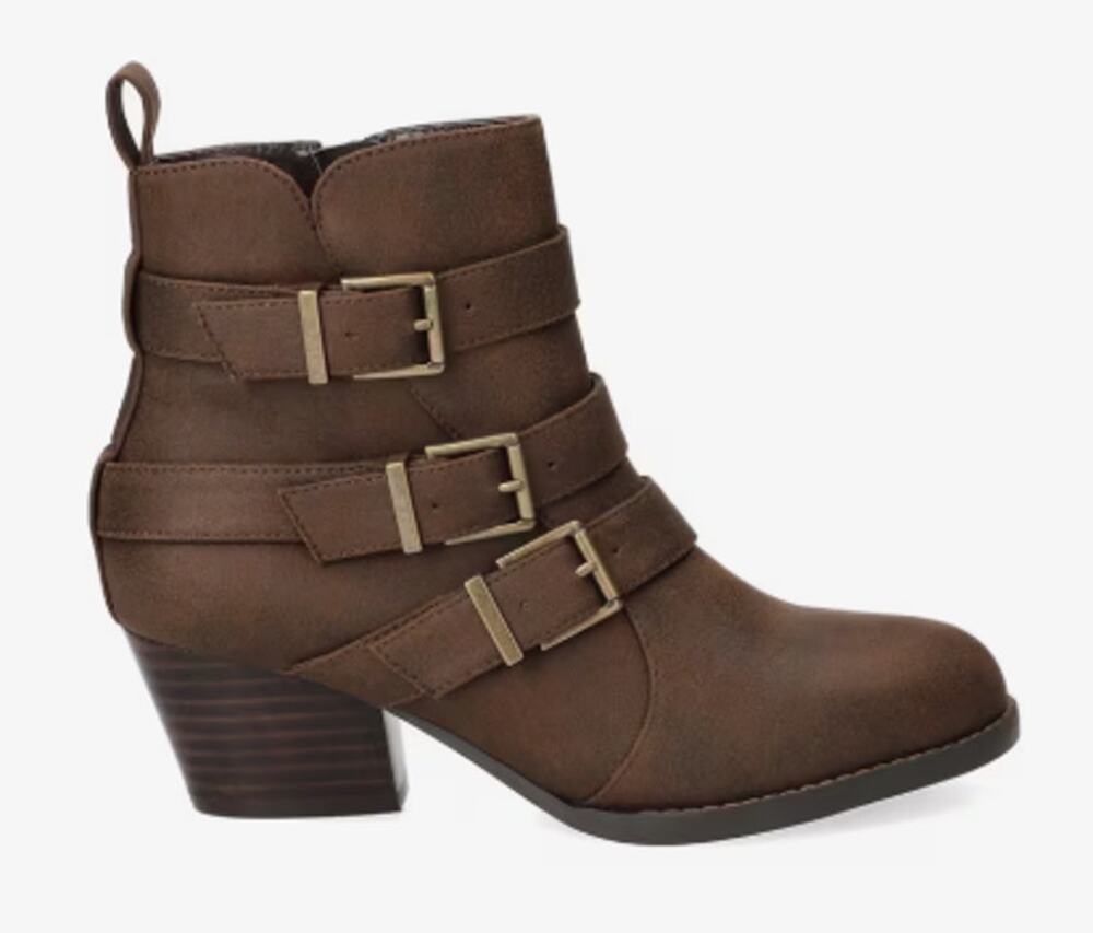 Bella Marie Boots Women's Size 8W Brown Bowie Ankle Buckle Booties Faux Suede